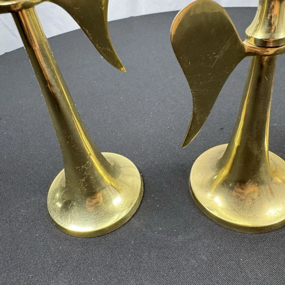 Vintage Solid Brass Candle Stick Holders Graduated‎ Angels Wings Set Of 3 India
